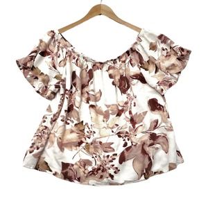 Knox Rose Women's Floral Print Cap Sleeve Off the Shoulder Top XXL Short‎ Sleev